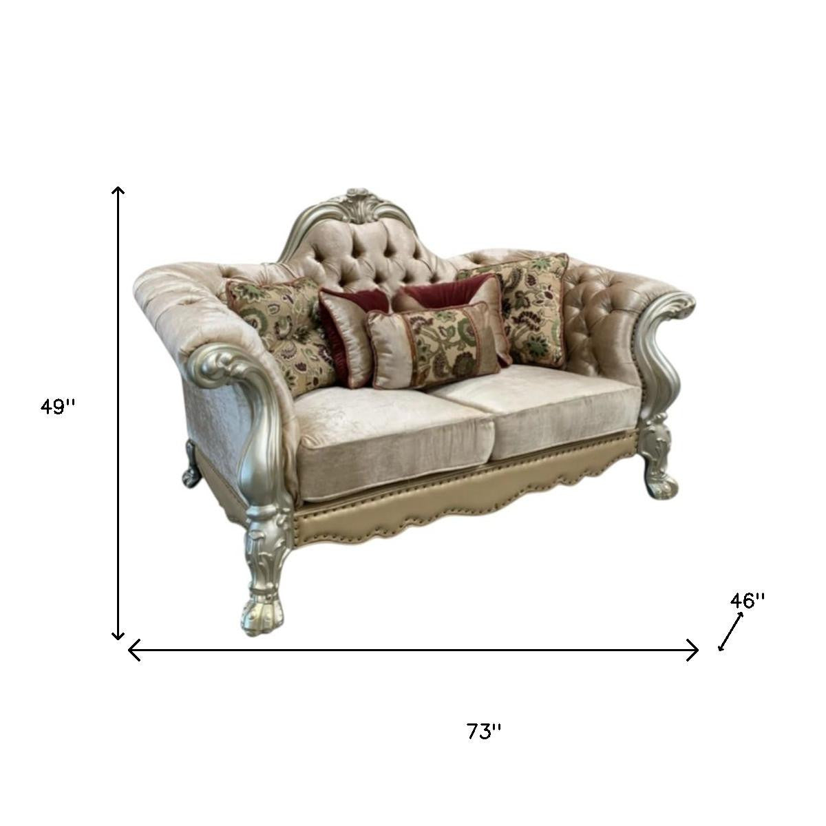 73" Bone Velvet Loveseat and Toss Pillows - Loft&Timber