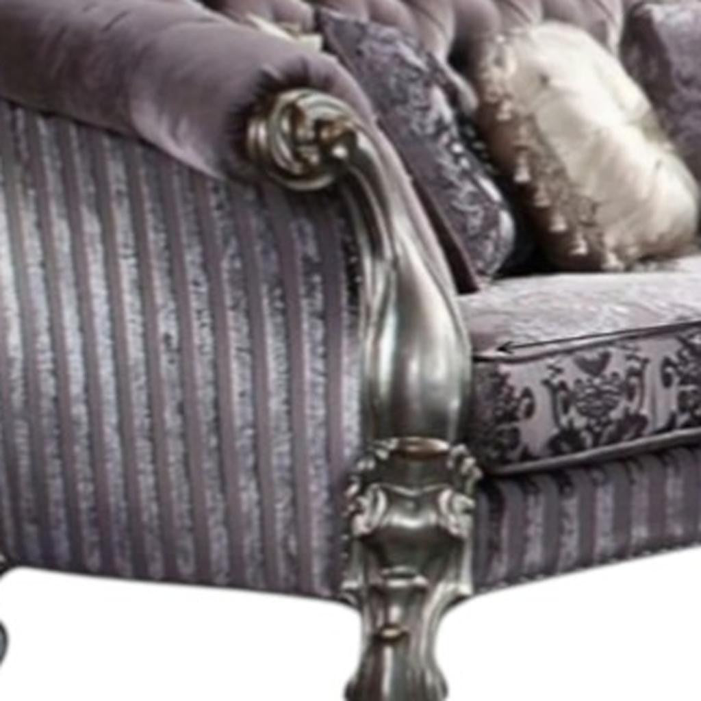 76" Purple And Platinum Velvet Loveseat and Toss Pillows - Loft&Timber