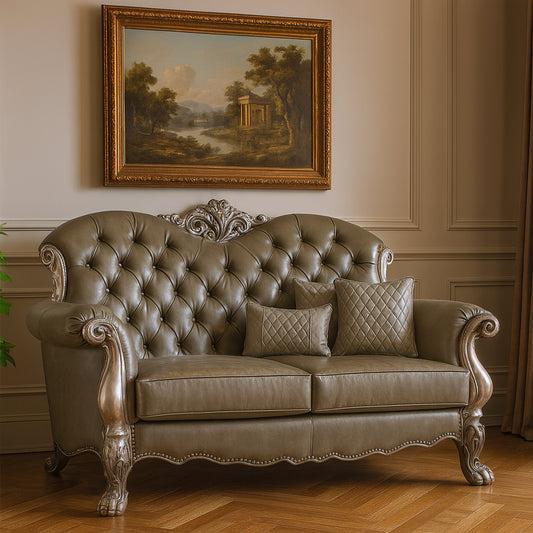 71" Bone Faux Leather Loveseat and Toss Pillows - Loft&Timber