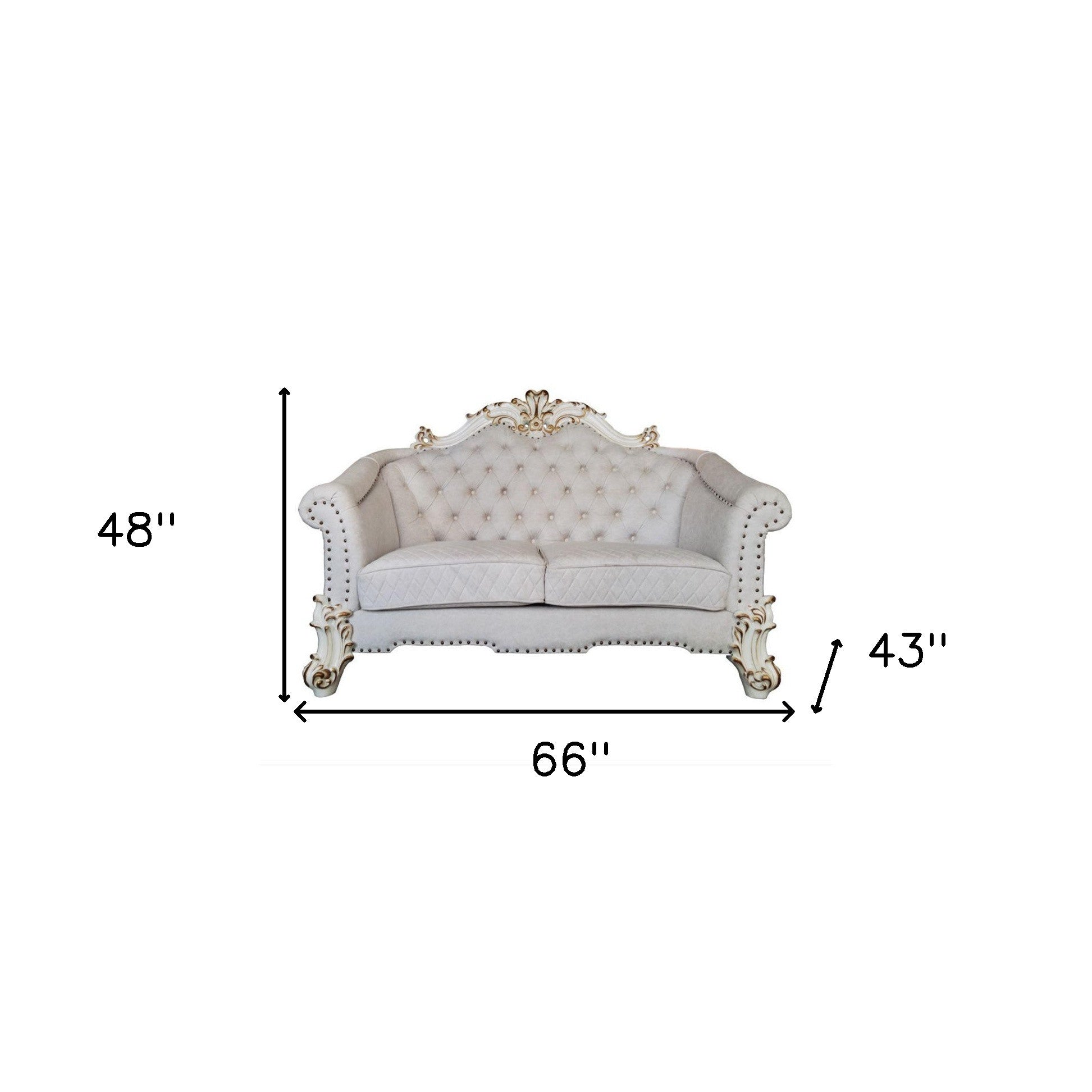 66" Two Tone Ivory And Pearl Velvet Loveseat and Toss Pillows - Loft&Timber