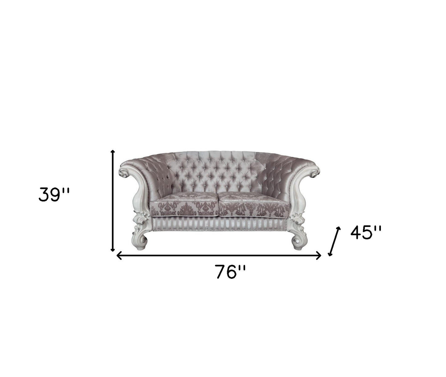 76" Ivory And Off White Velvet Loveseat and Toss Pillows - Loft&Timber