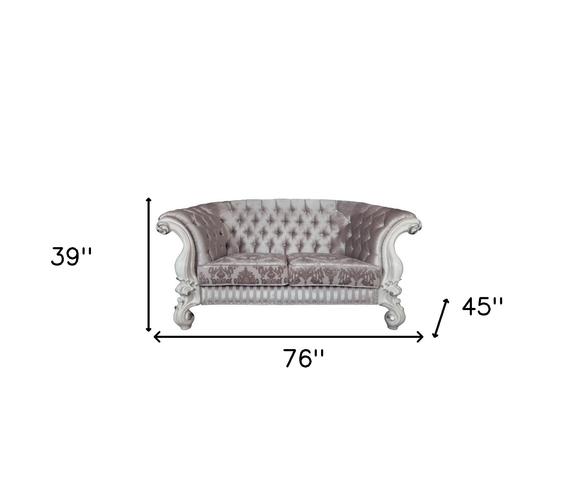 76" Ivory And Off White Velvet Loveseat and Toss Pillows - Loft&Timber