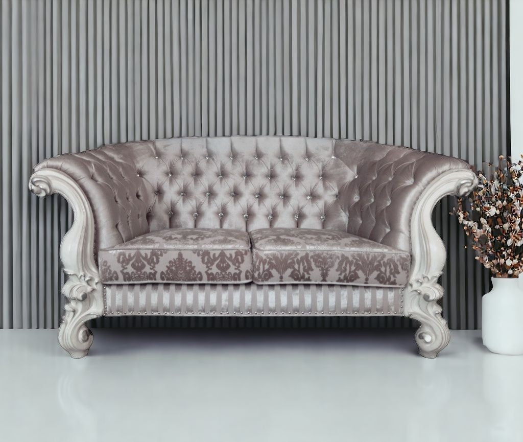 76" Ivory And Off White Velvet Loveseat and Toss Pillows - Loft&Timber
