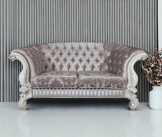 76" Ivory And Off White Velvet Loveseat and Toss Pillows - Loft&Timber
