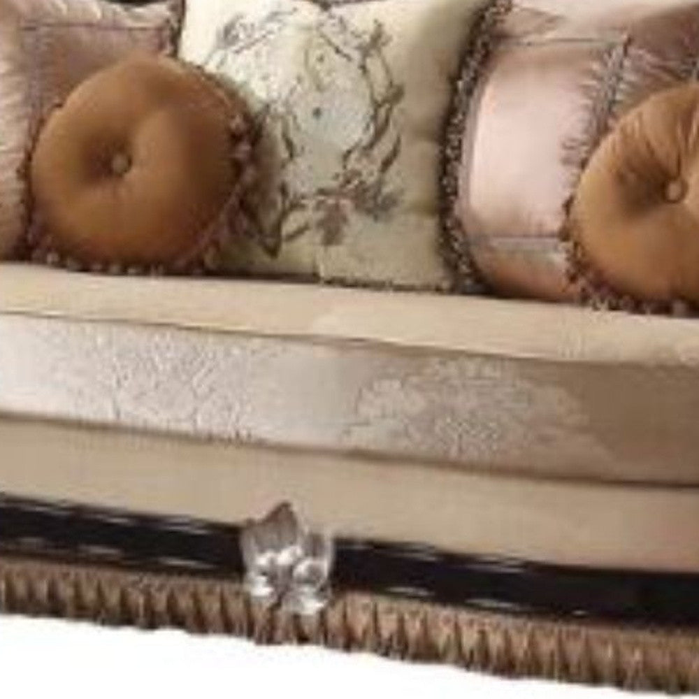75" Tan Velvet Curved Loveseat and Toss Pillows - Loft&Timber