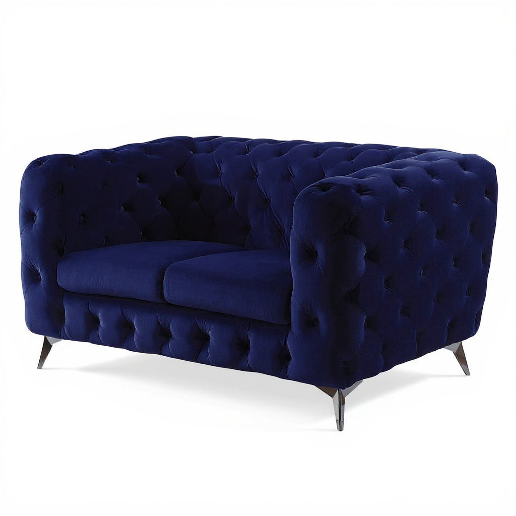 72" Blue And Silver Velvet Loveseat - Loft&Timber