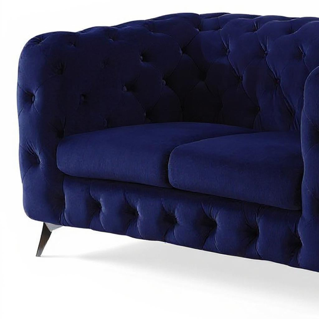 72" Blue And Silver Velvet Loveseat - Loft&Timber