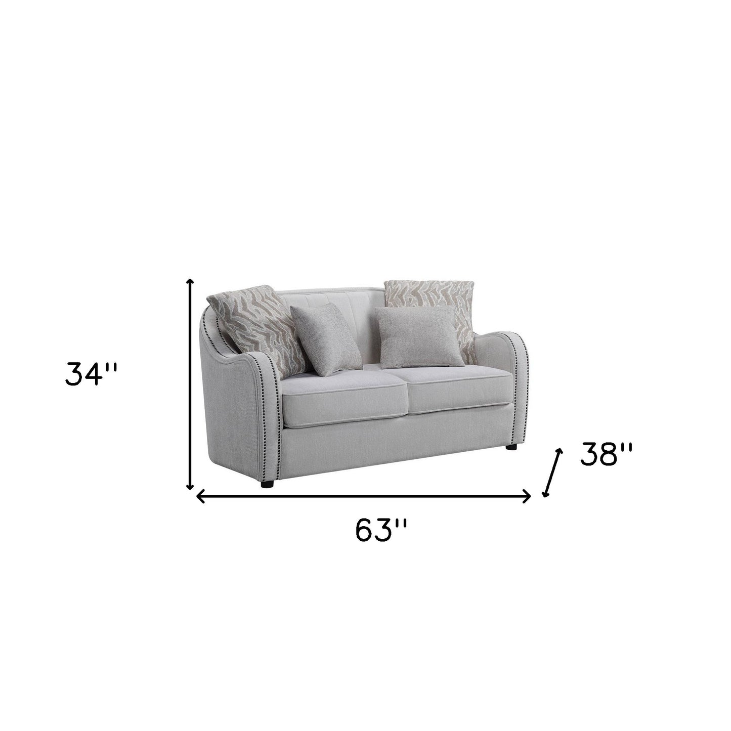 63" Beige And Black Linen Curved Loveseat and Toss Pillows - Loft&Timber