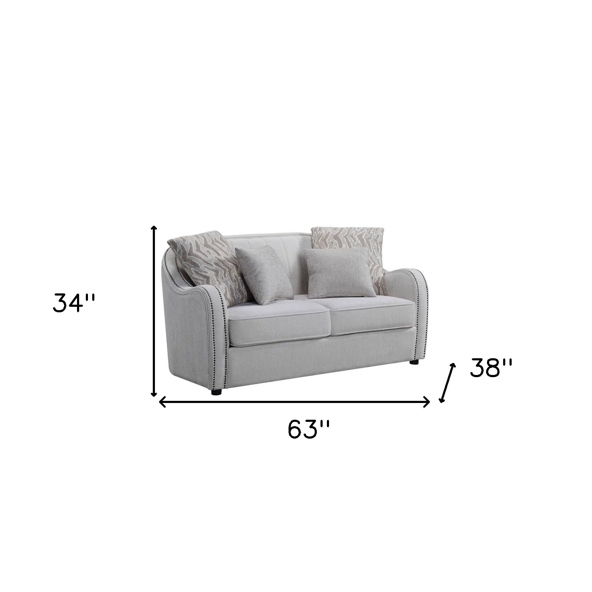 63" Beige And Black Linen Curved Loveseat and Toss Pillows - Loft&Timber