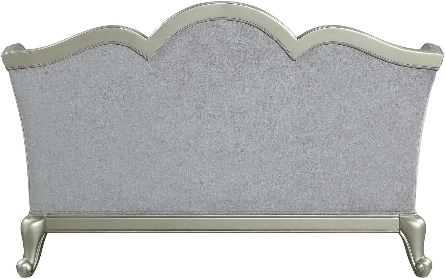 66" Light Gray And Champagne Linen Damask Loveseat and Toss Pillows - Loft&Timber