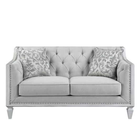 61" Light Gray And Off White Loveseat and Toss Pillows-0