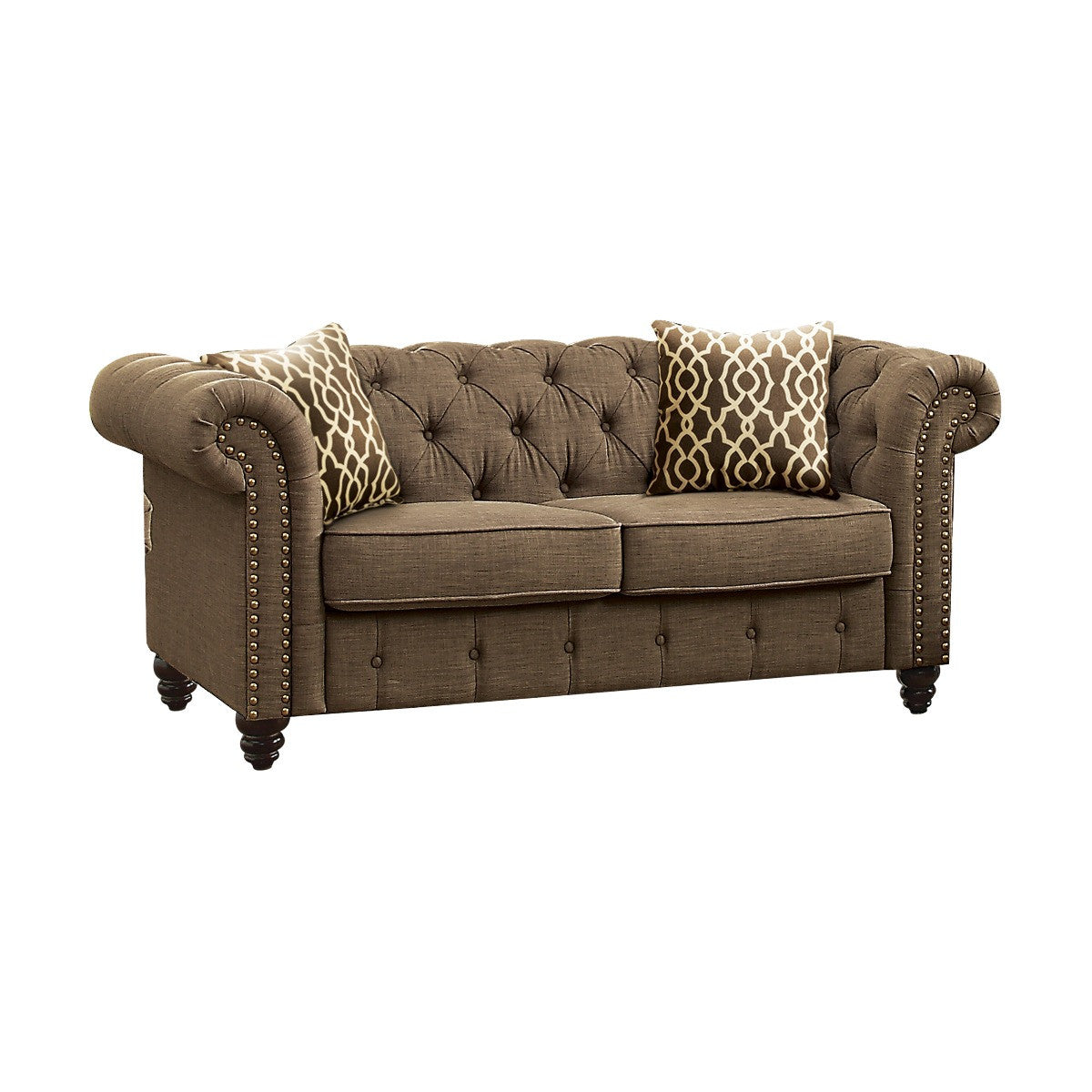 67" Brown And Dark Brown Linen Loveseat - Loft&Timber