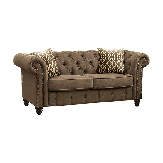 67" Brown And Dark Brown Linen Loveseat - Loft&Timber
