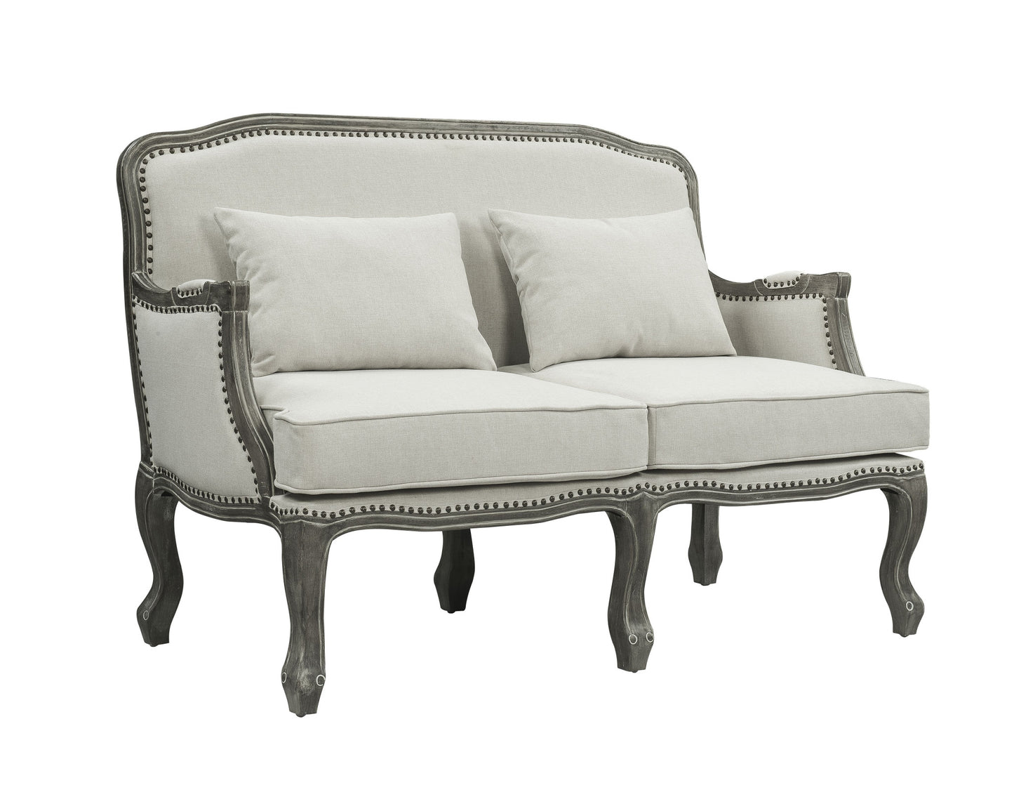 56" Cream And Gray Linen Loveseat and Toss Pillows - Loft&Timber