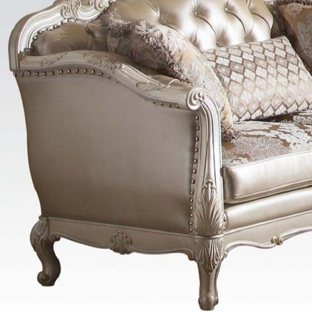 63" Pearl Faux Leather Curved Loveseat and Toss Pillows - Loft&Timber