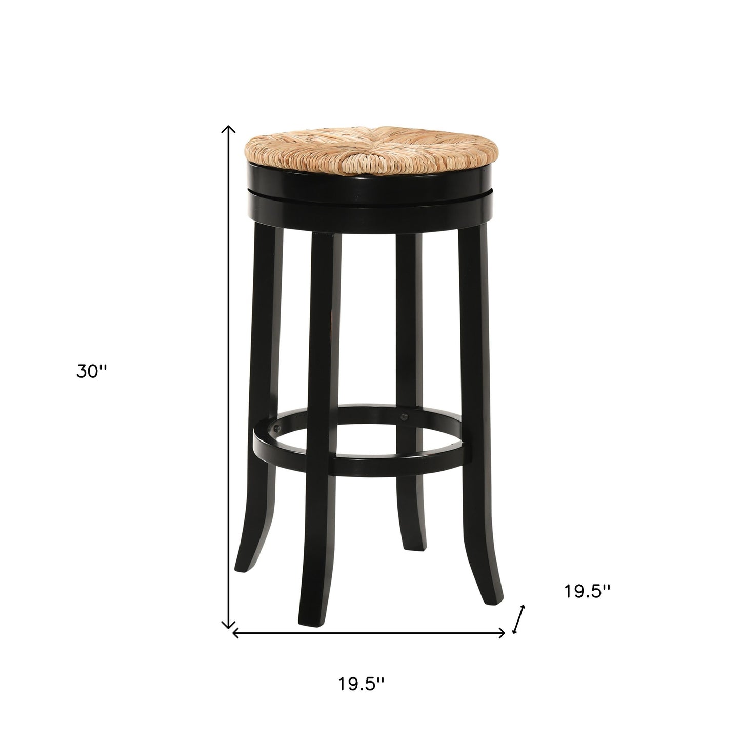 30" Natural And Black Solid Wood Swivel Backless Bar Height Bar Chair - Loft&Timber