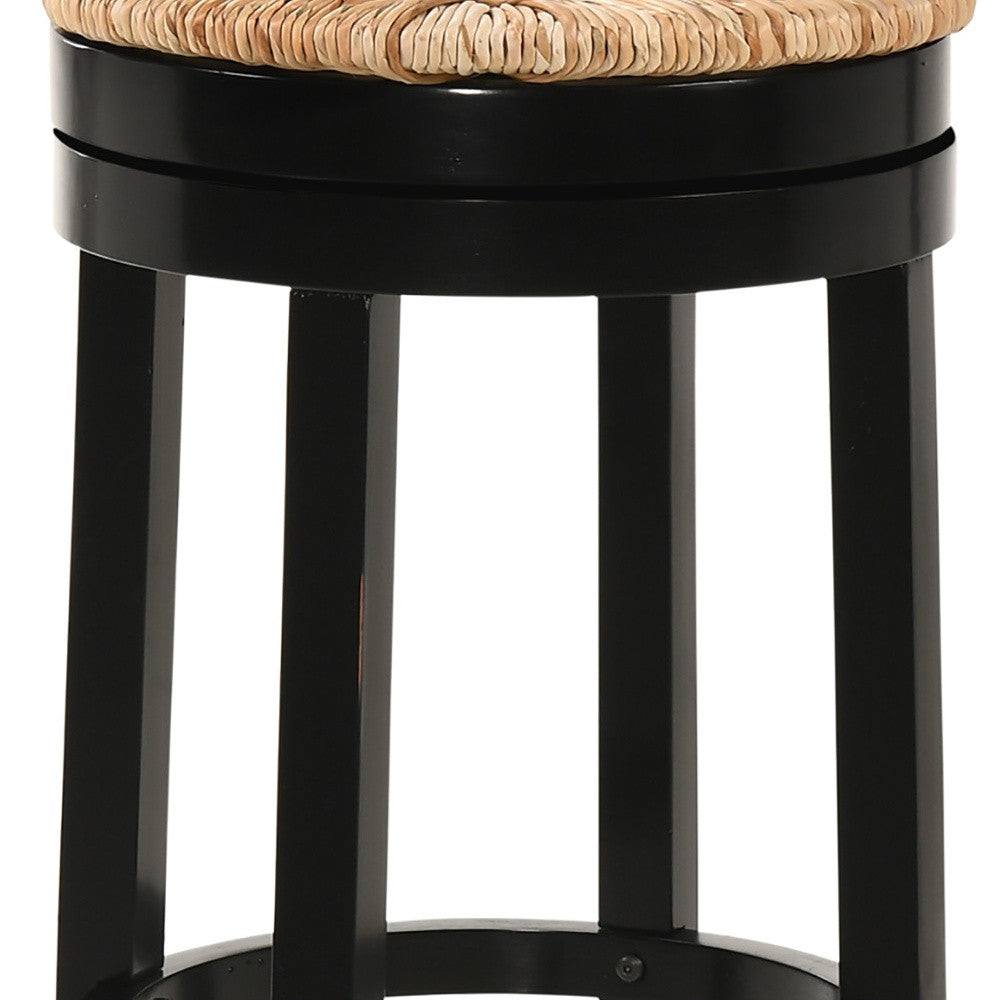 30" Natural And Black Solid Wood Swivel Backless Bar Height Bar Chair - Loft&Timber