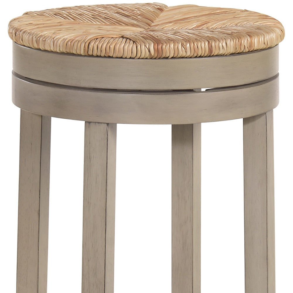 30" Natural And Gray Solid Wood Swivel Backless Bar Height Bar Chair - Loft&Timber