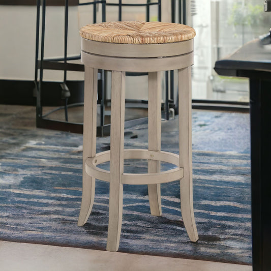 30" Natural And Gray Solid Wood Swivel Backless Bar Height Bar Chair - Loft&Timber