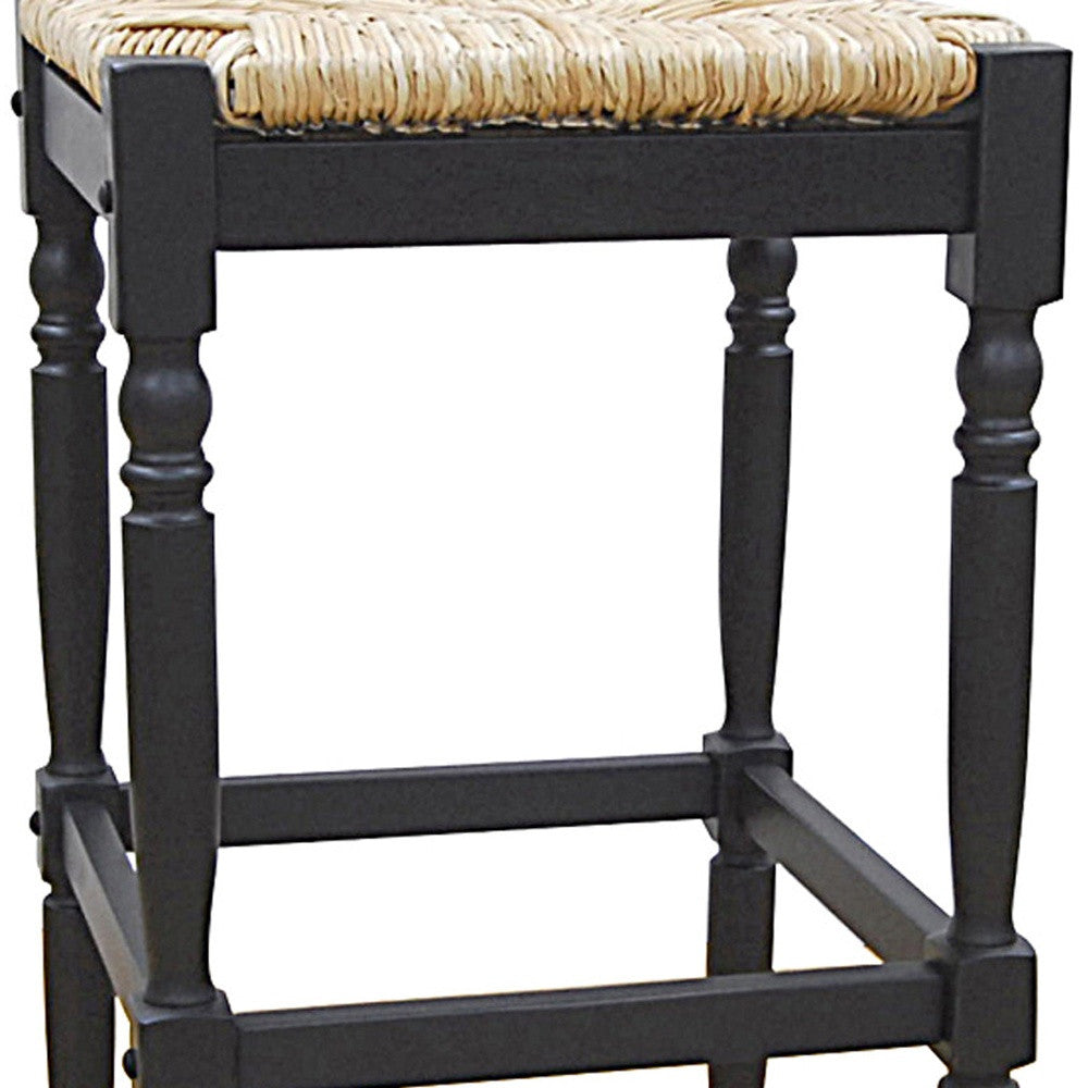 29" Natural And Black Solid Wood Backless Bar Height Bar Chair - Loft&Timber