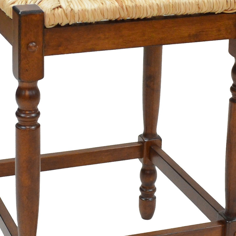 29" Natural And Chestnut Solid Wood Backless Bar Height Bar Chair - Loft&Timber