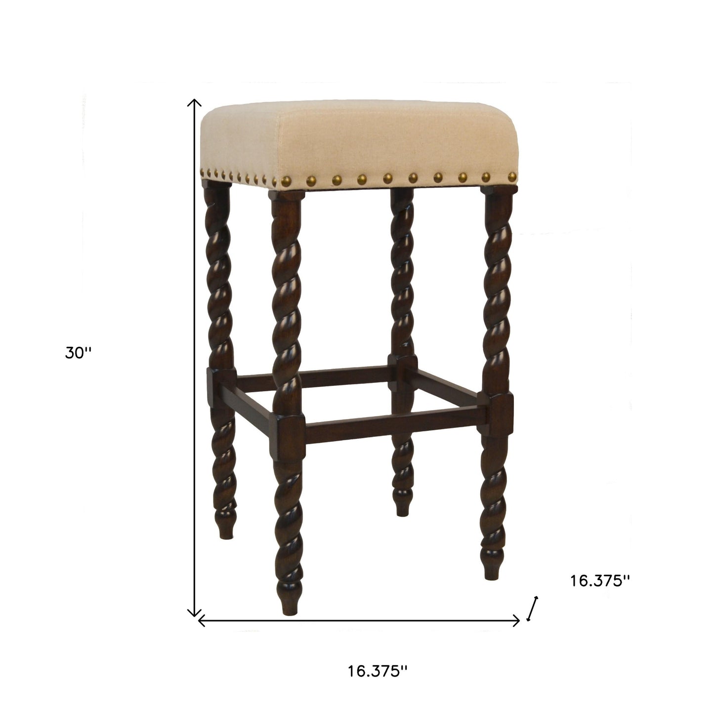 30" Cream And Espresso Solid Wood Backless Bar Height Bar Chair - Loft&Timber