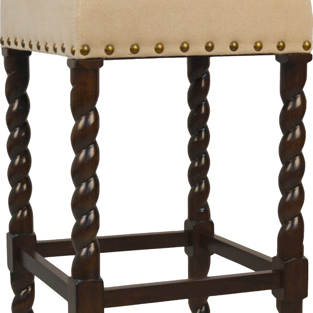 30" Cream And Espresso Solid Wood Backless Bar Height Bar Chair - Loft&Timber