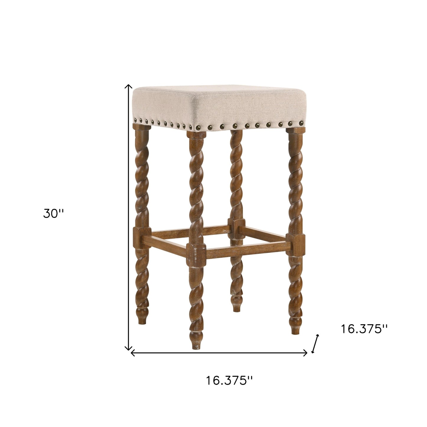 30" Cream And Natural Solid Wood Backless Bar Height Bar Chair - Loft&Timber