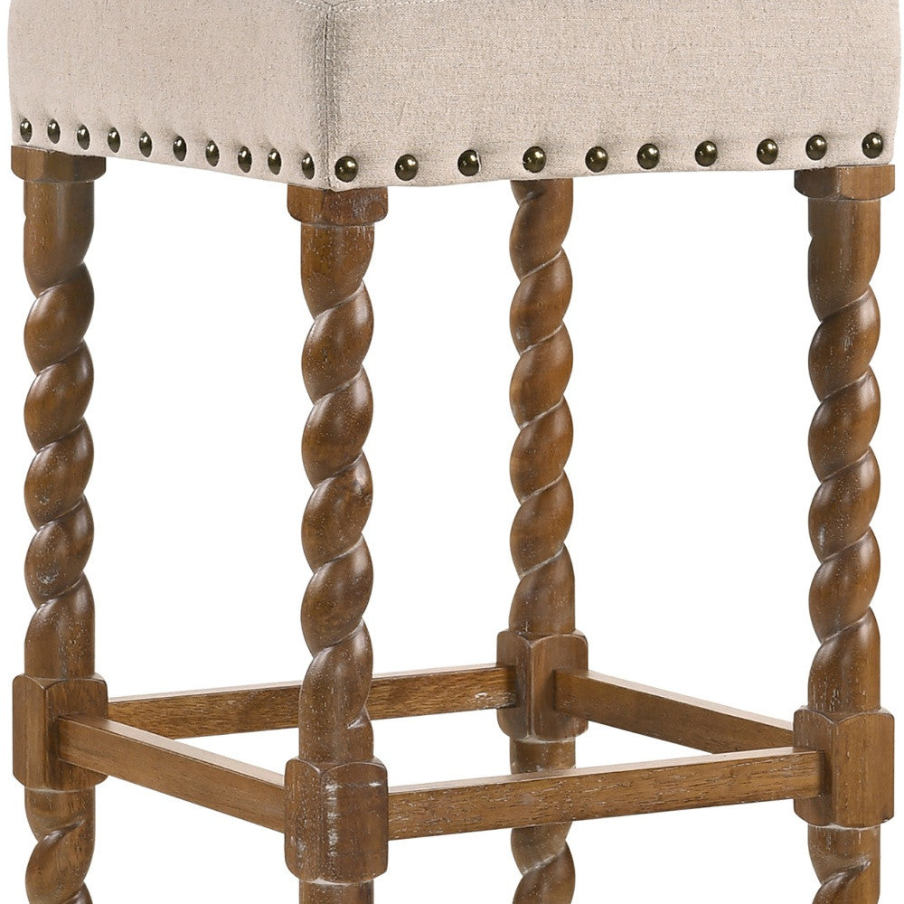 30" Cream And Natural Solid Wood Backless Bar Height Bar Chair - Loft&Timber