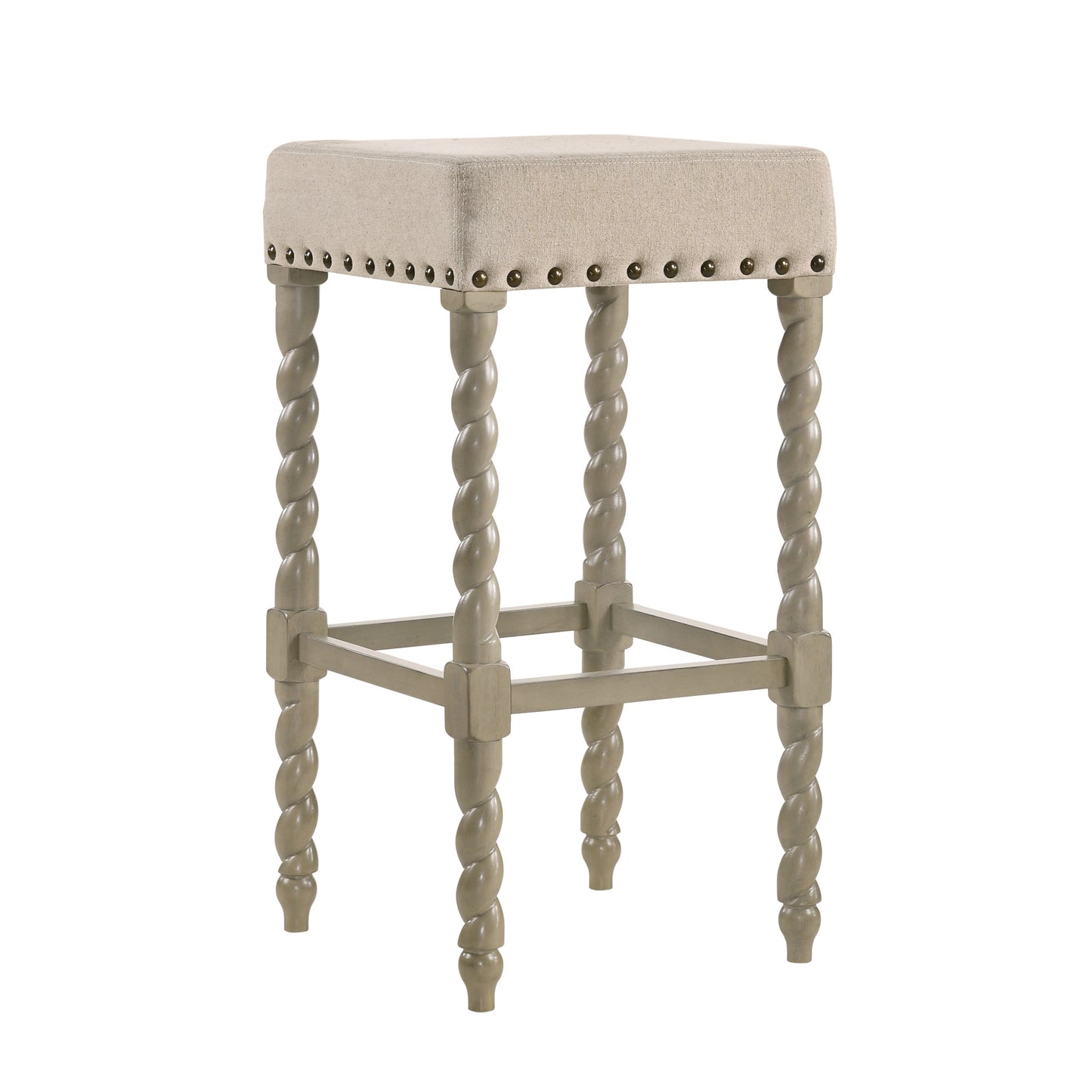 30" Cream And Gray Solid Wood Backless Bar Height Bar Chair - Loft&Timber