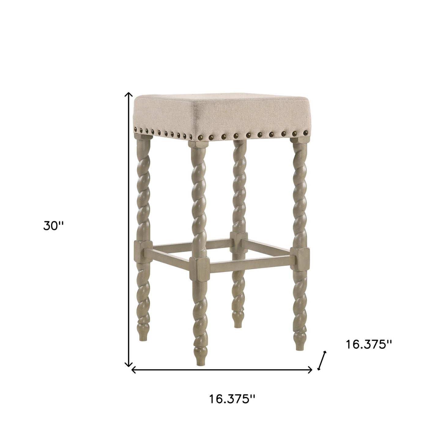 30" Cream And Gray Solid Wood Backless Bar Height Bar Chair - Loft&Timber