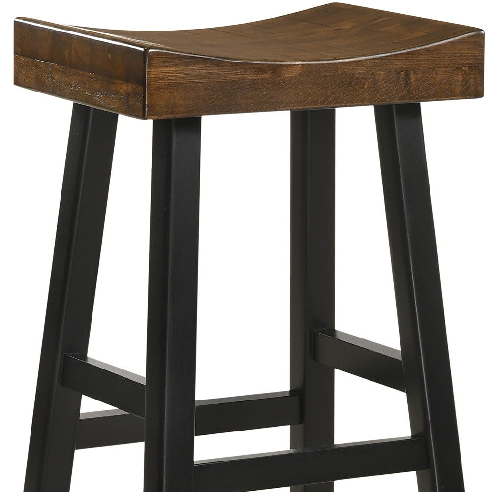 30" Brown and Black Solid Wood Backless Bar Height Bar Chair - Loft&Timber
