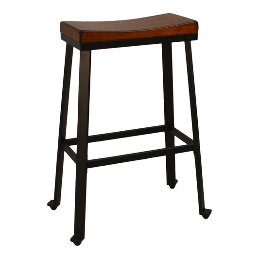 30" Chestnut And Black Steel Backless Bar Height Bar Chair - Loft&Timber