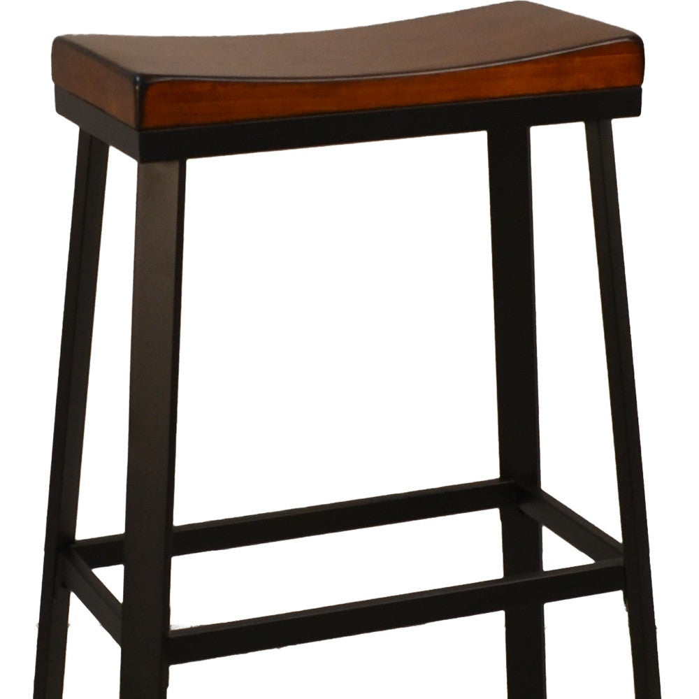 30" Chestnut And Black Steel Backless Bar Height Bar Chair - Loft&Timber