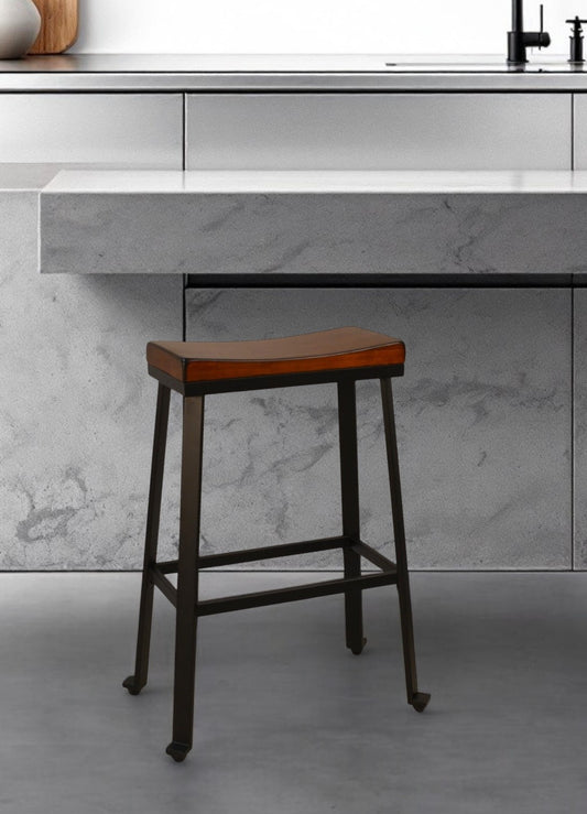 30" Chestnut And Black Steel Backless Bar Height Bar Chair - Loft&Timber