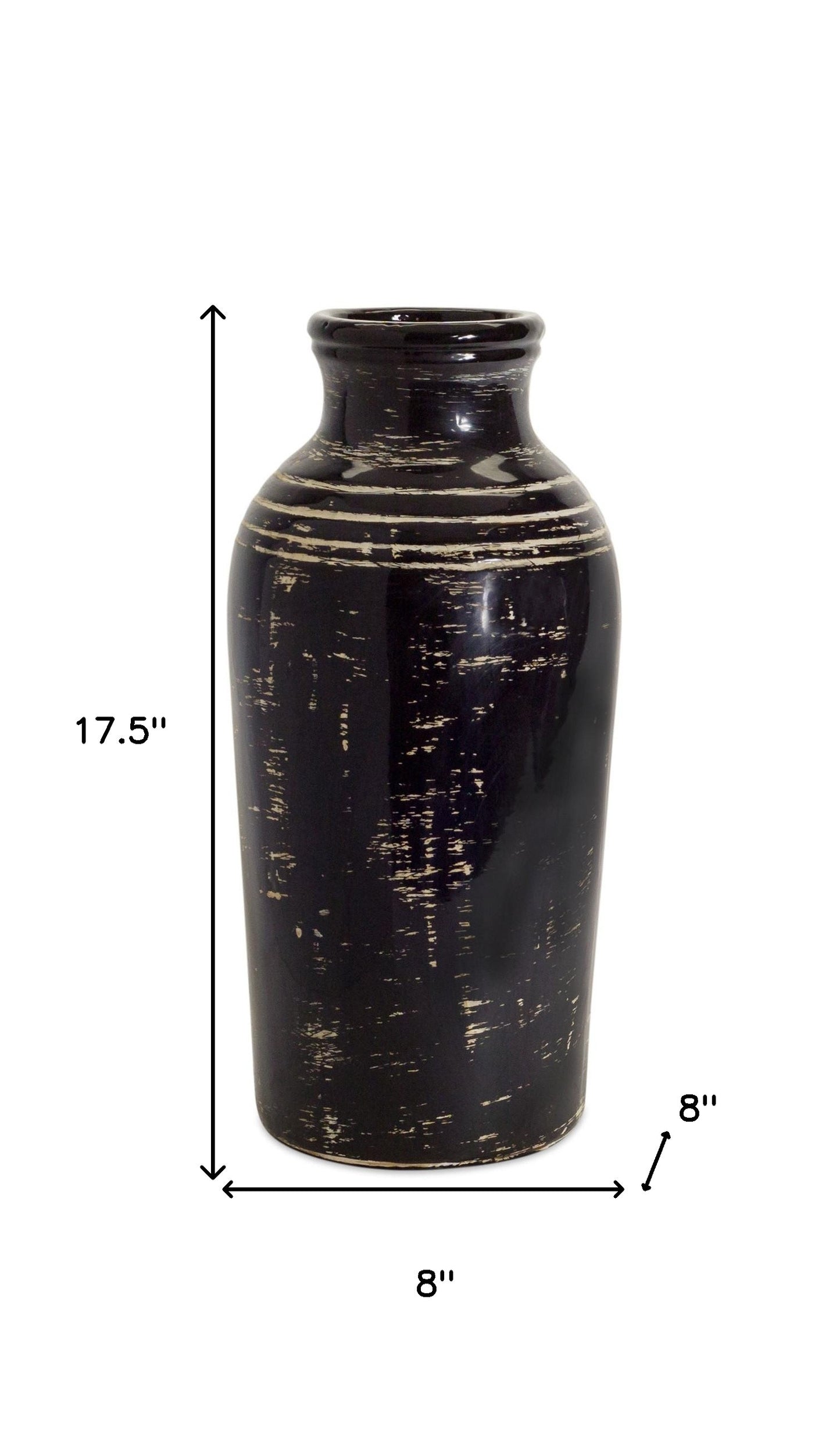 18" Black and Ivory Striped Urn Ceramic Floor Vase - Loft&Timber