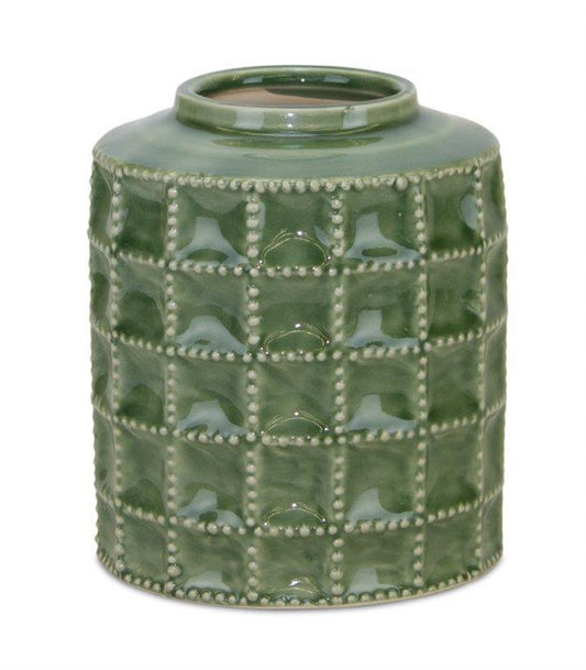 7" Green Terracotta Geometric Cylinder Table Vase - Loft&Timber