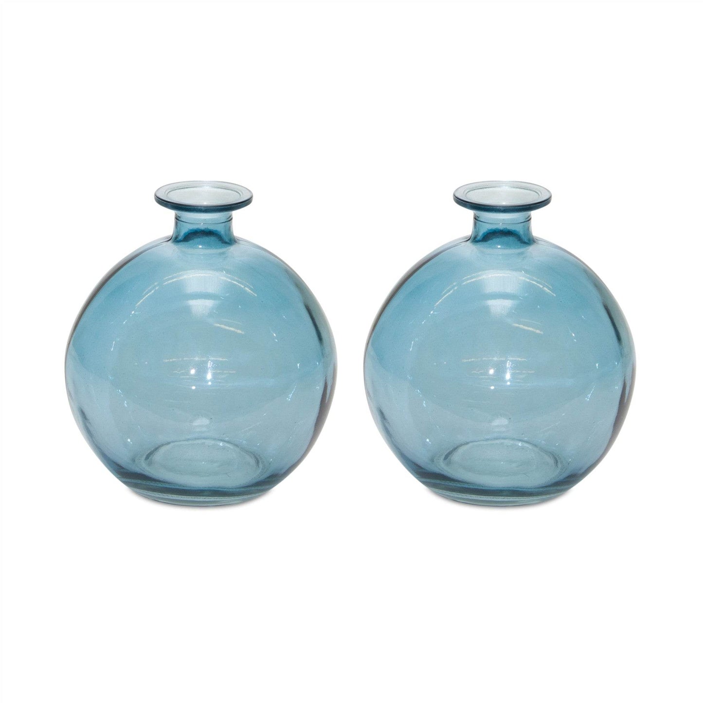 Set of Two Blue Glass Round Table Vase - Loft&Timber