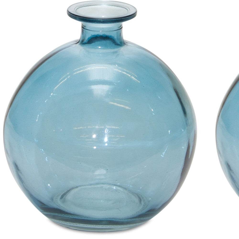Set of Two Blue Glass Round Table Vase - Loft&Timber