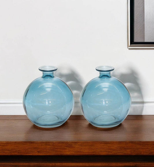 Set of Two Blue Glass Round Table Vase - Loft&Timber