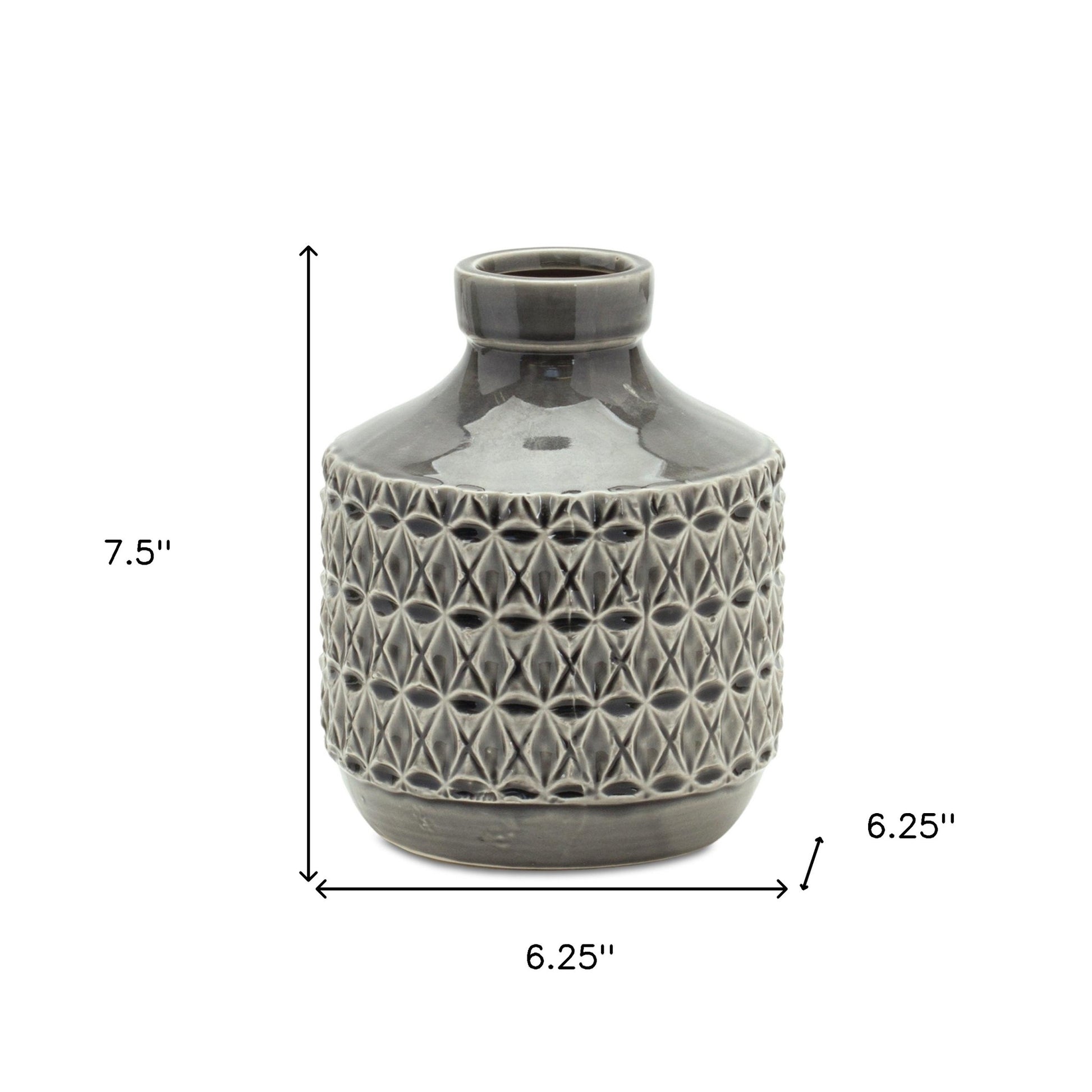 8" Gray Geometric Bud Terracotta Table Vase - Loft&Timber