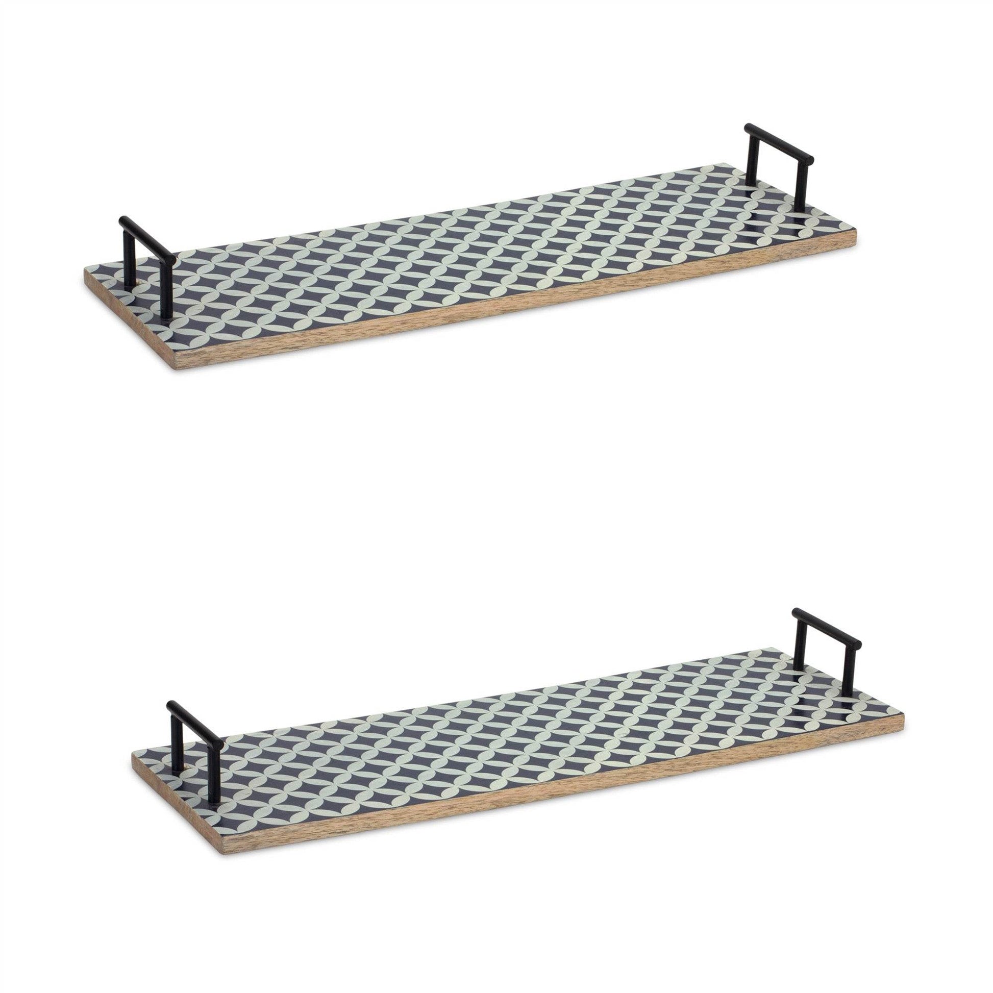 Set of Two Blue Solid Wood Geometric Serving Tray With Handles - Loft&Timber