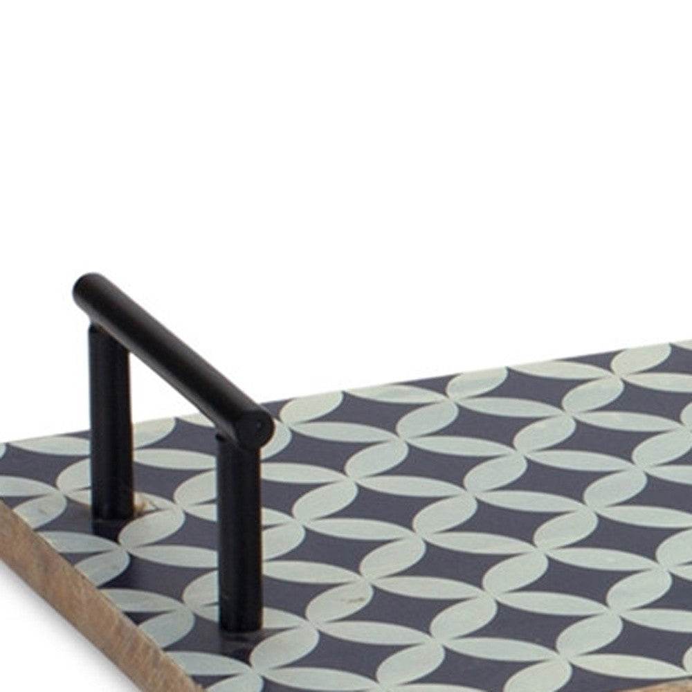 Set of Two Blue Solid Wood Geometric Serving Tray With Handles - Loft&Timber