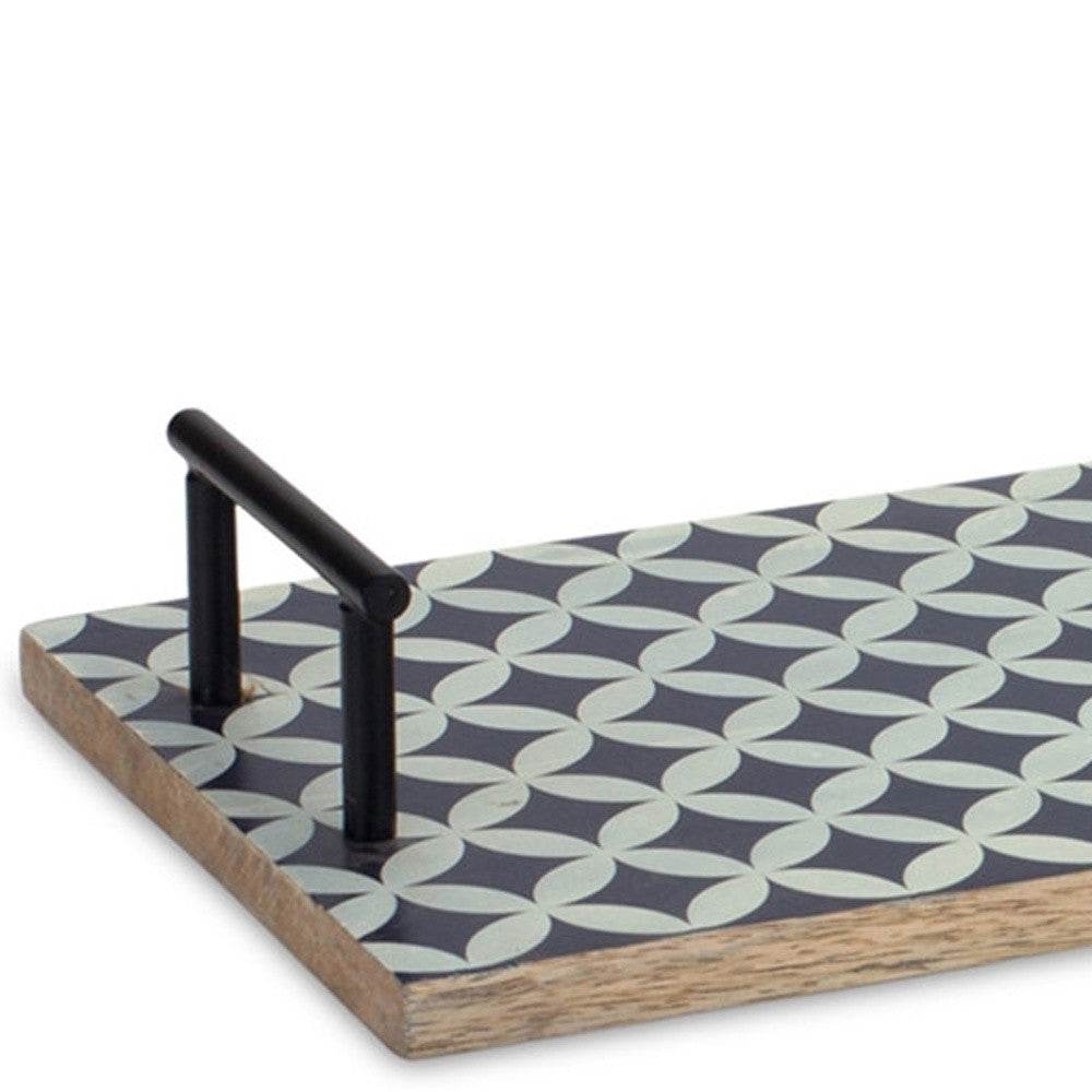 Set of Two Blue Solid Wood Geometric Serving Tray With Handles - Loft&Timber