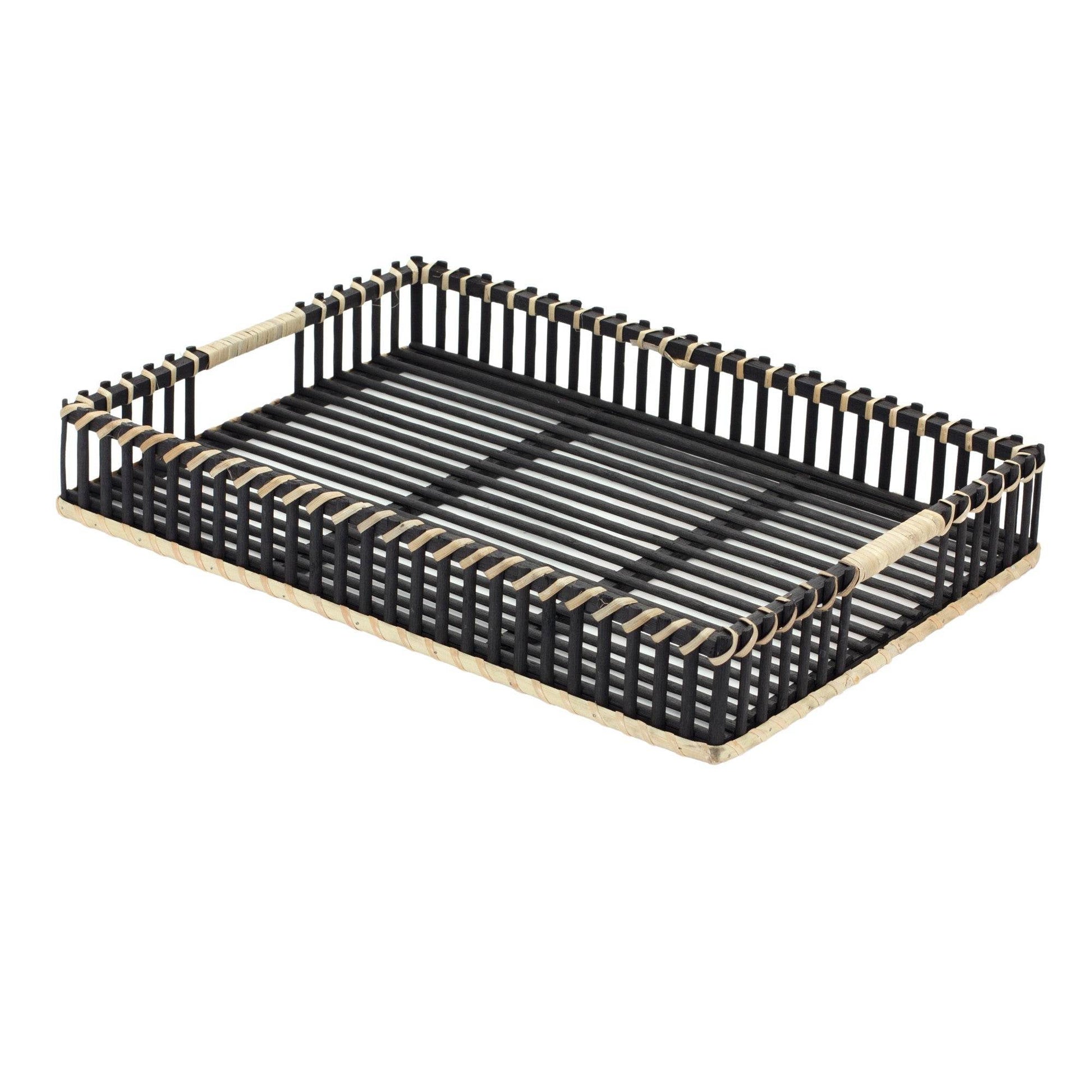 Set of Two Black Rectangular Solid Wood Serving Tray With Handles - Loft&Timber