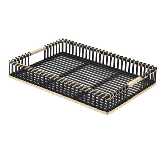 Set of Two Black Rectangular Solid Wood Serving Tray With Handles - Loft&Timber