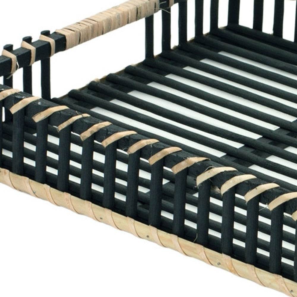 Set of Two Black Rectangular Solid Wood Serving Tray With Handles - Loft&Timber
