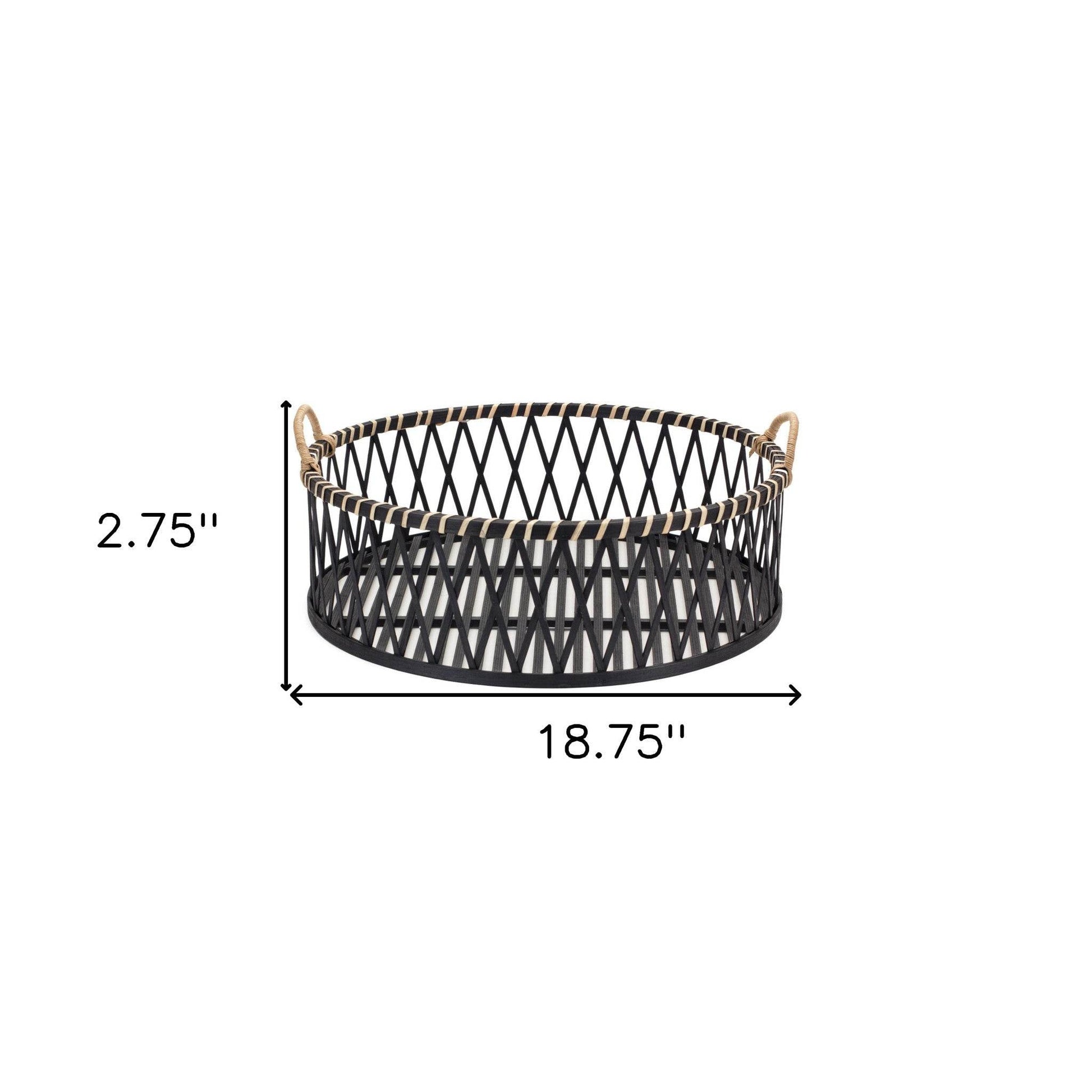 Set of Two Black and Tan Round Bamboo Serving Tray With Handles - Loft&Timber