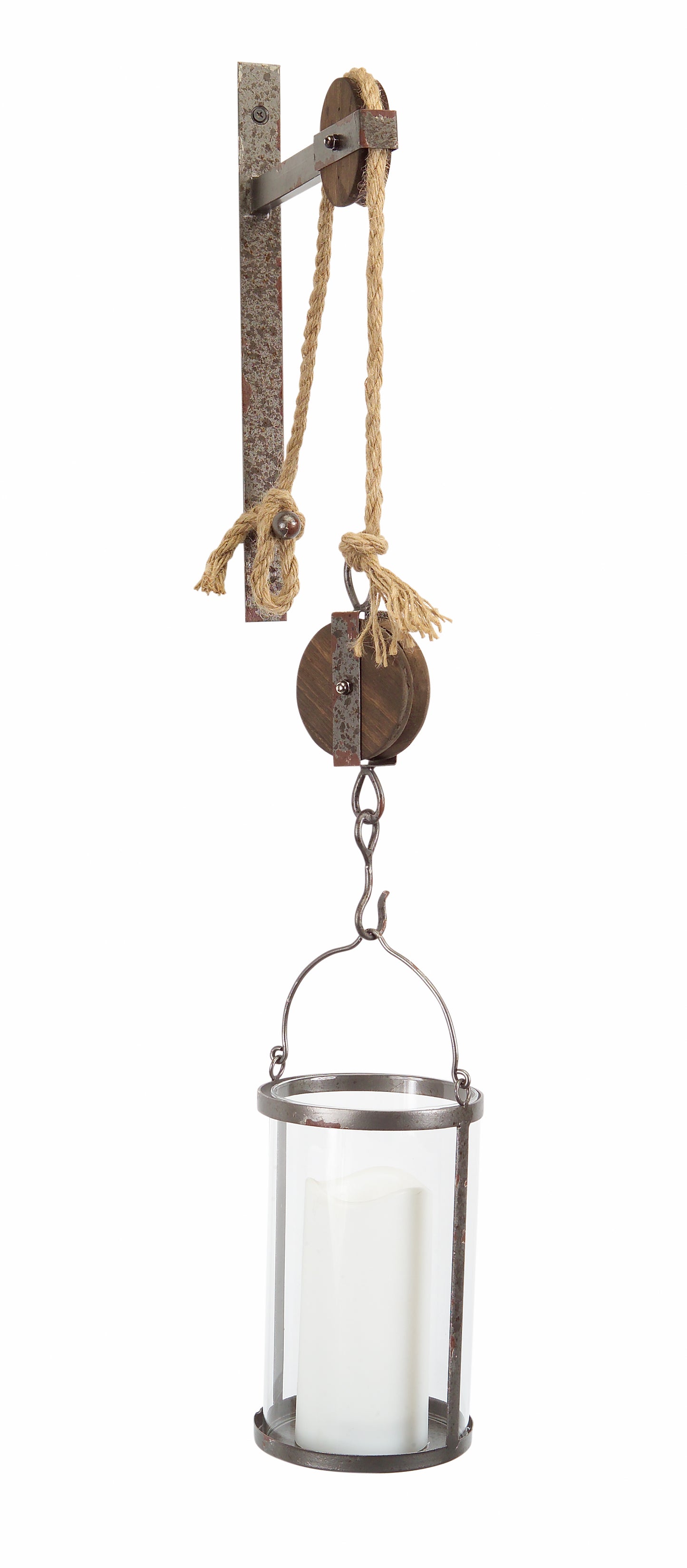 32" Silver Metal And Glass Wall Sconce Candle Holder - Loft&Timber