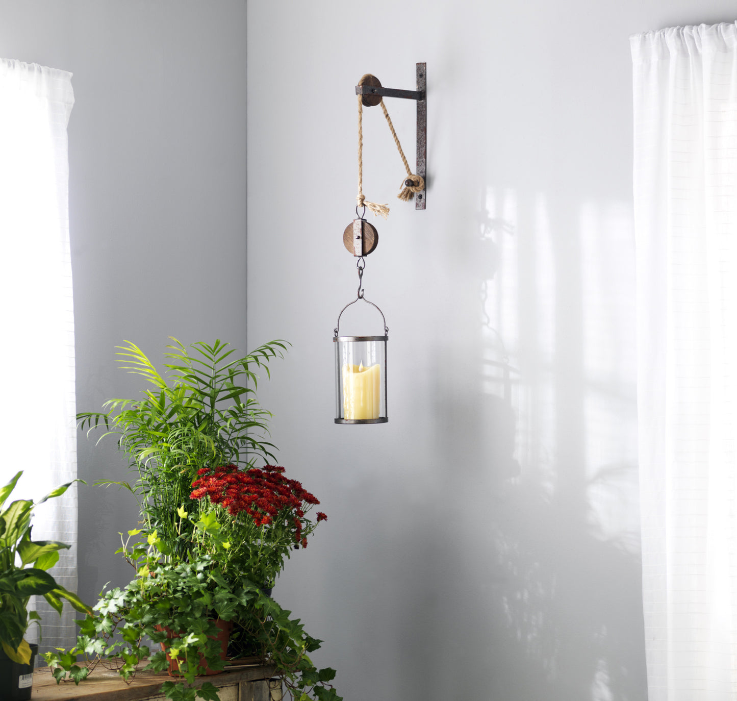 32" Silver Metal And Glass Wall Sconce Candle Holder - Loft&Timber